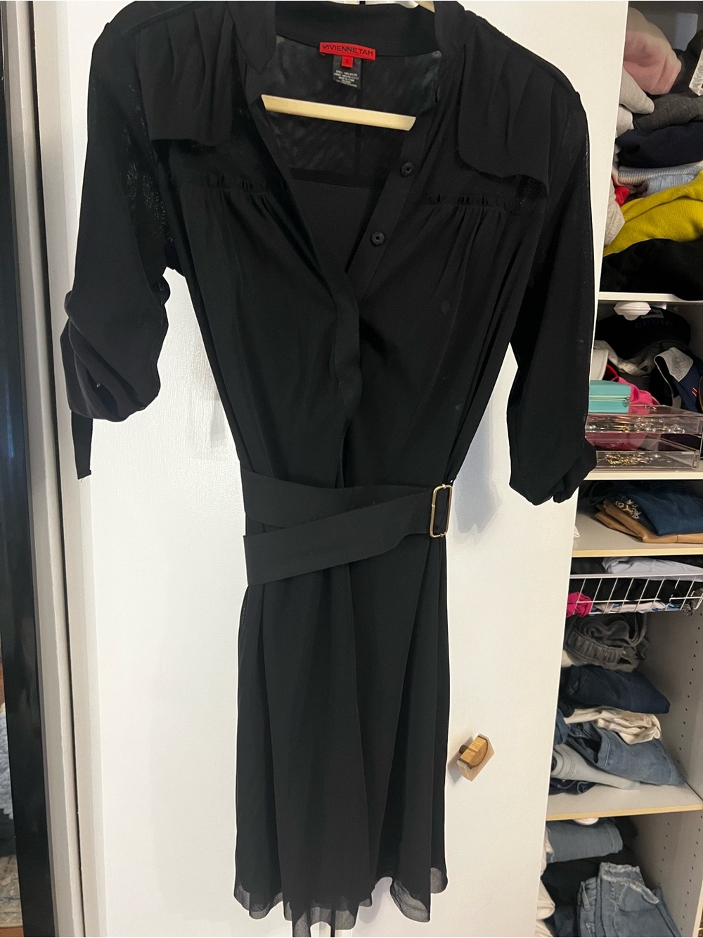 Vivienne Tam Red Label Cheongsam Black Belted Shirt Dress- Vintage  90’s